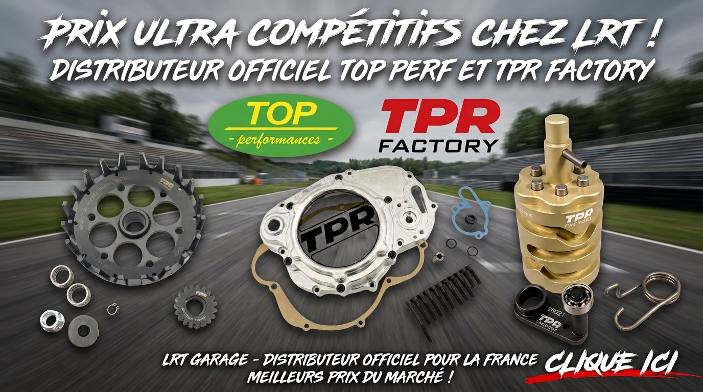 Pièces Top Performances et TPR Factory sur circuit, distribuées en France par LRT Garage